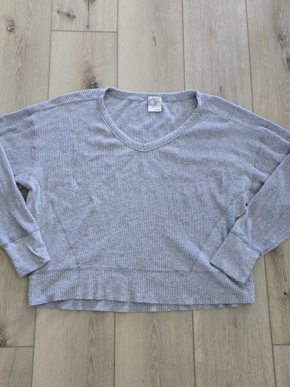 Offline By Aerie Light Gray Waffle V-Neck Pullover Sweatshirt